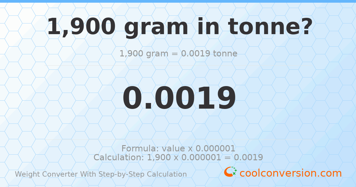 1900 grams = 0.0019 tonnes