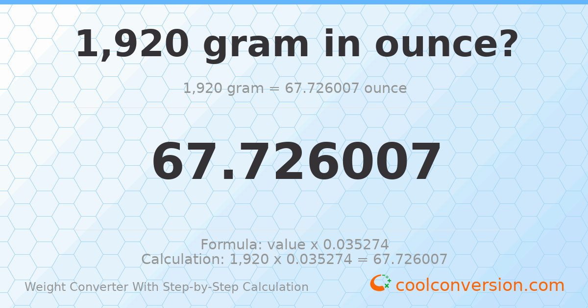 1920 grams = 67.726 ounces