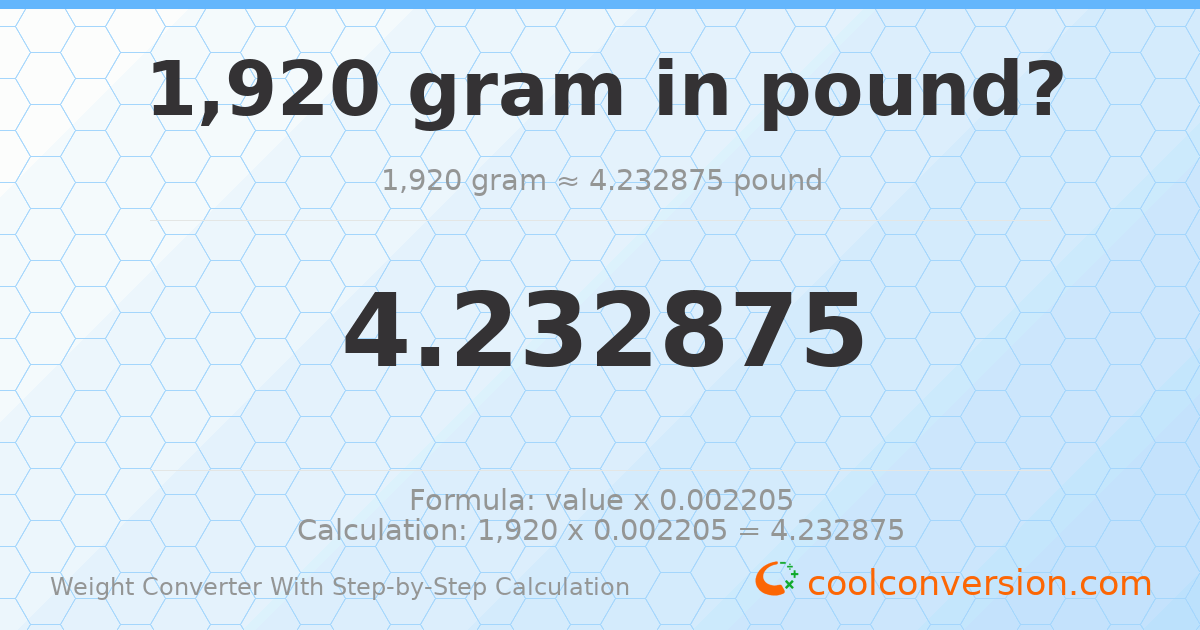 1920 grams = 4.23288 pounds