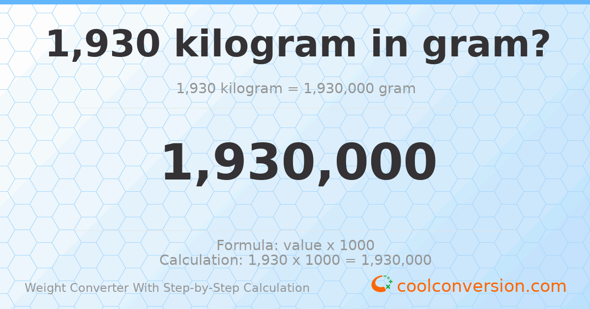 1930 kilograms = 1930000 grams