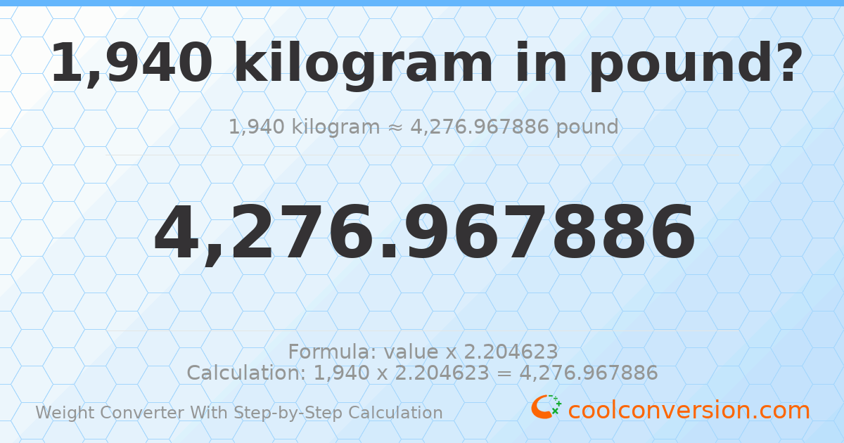 1940 kilograms = 4276.97 pounds