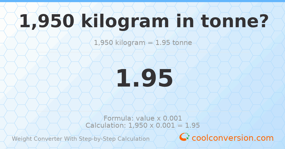 1950 kilograms = 1.95 tonnes