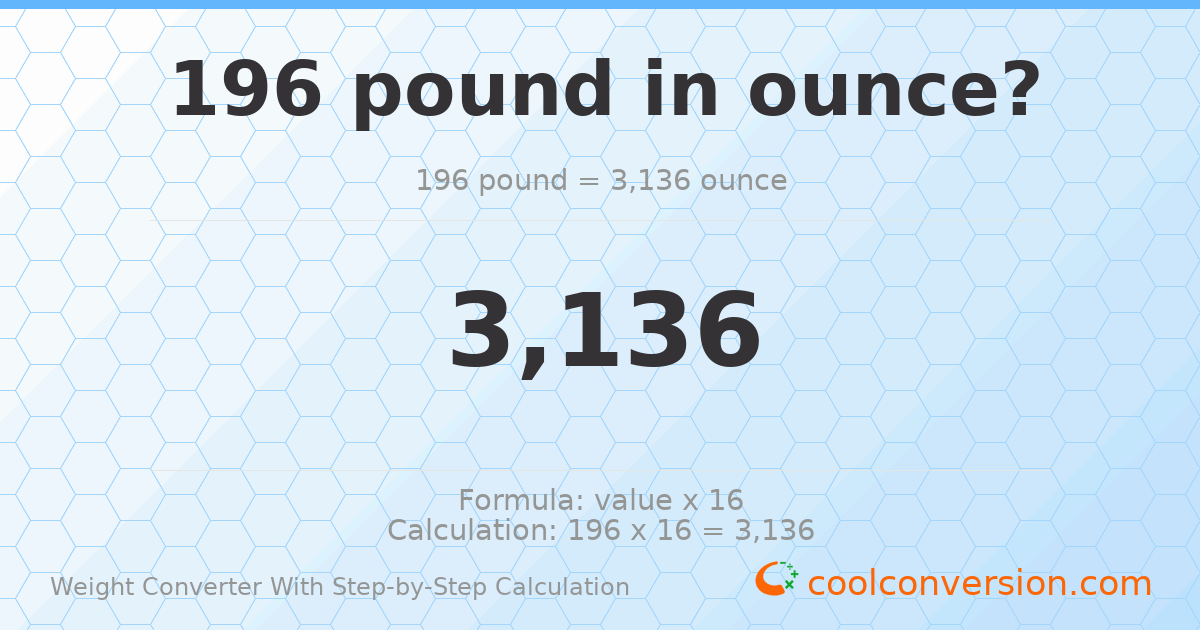 196 pounds = 3136 ounces