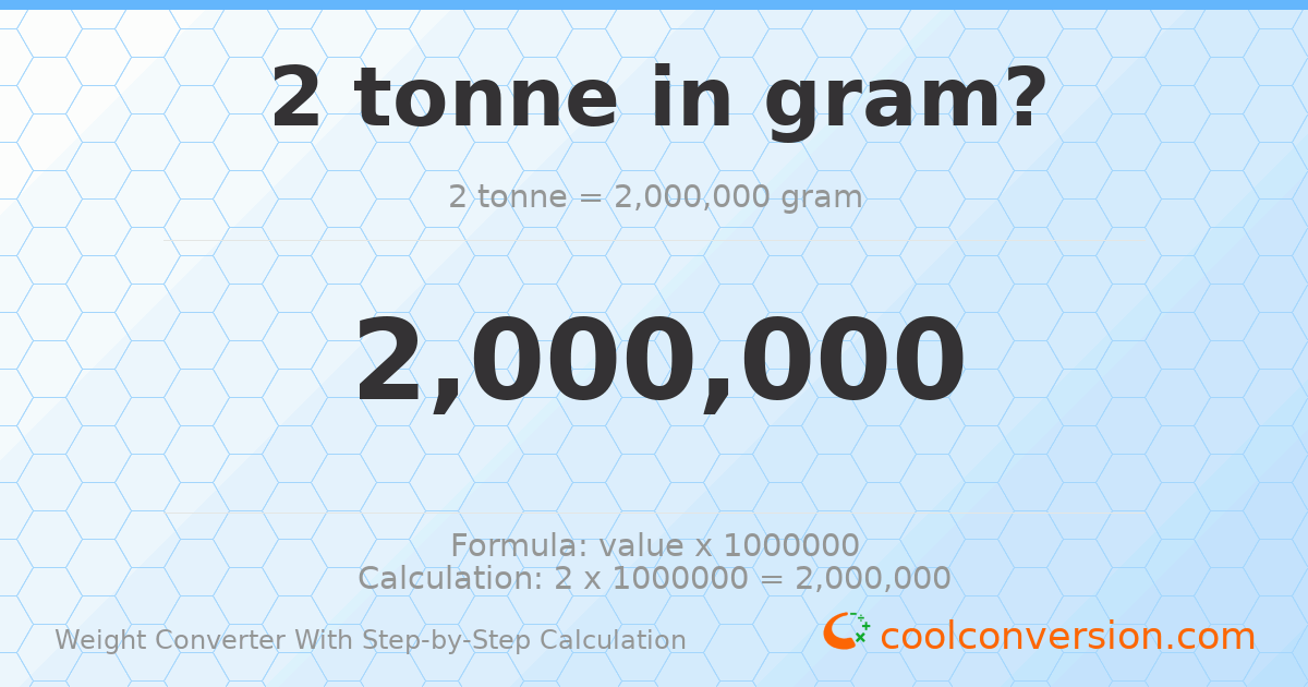 2 tonnes = 2000000 grams