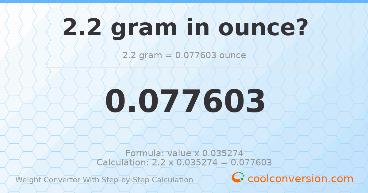 2.2 grams = 0.0776027 ounces