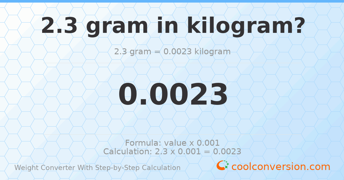 2.3 grams = 0.0023 kilograms