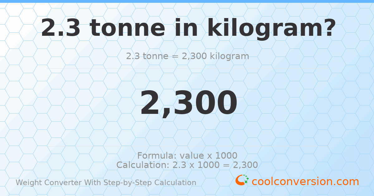 2.3 tonnes = 2300 kilograms