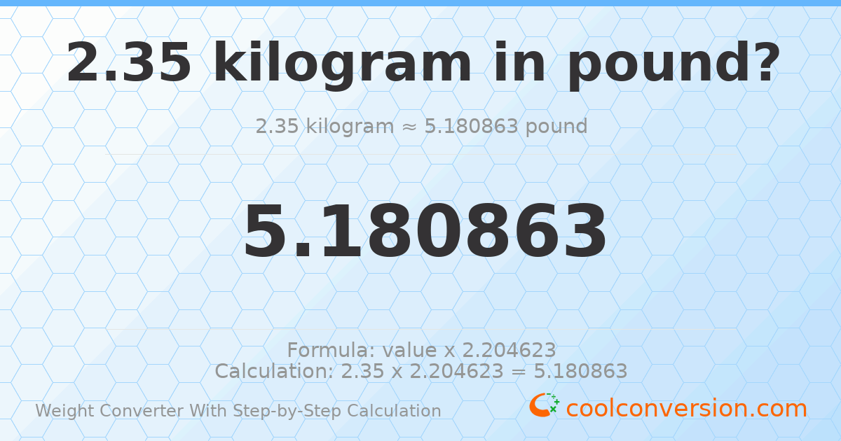 2.35 kilograms = 5.18086 pounds