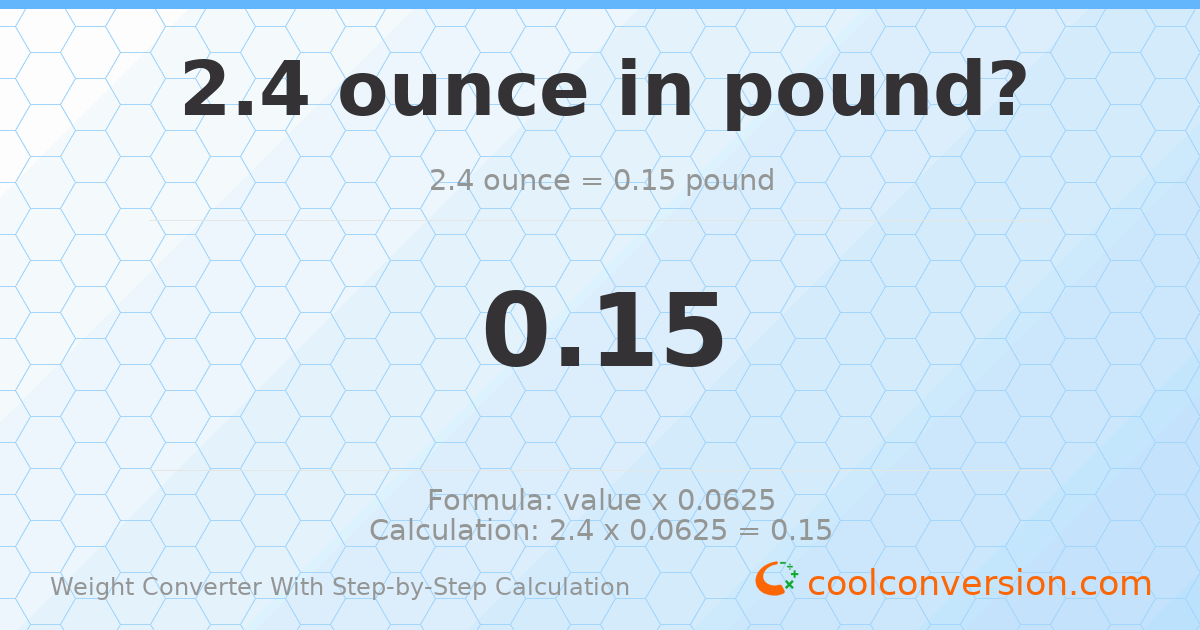 2.4 ounces = 0.15 pounds