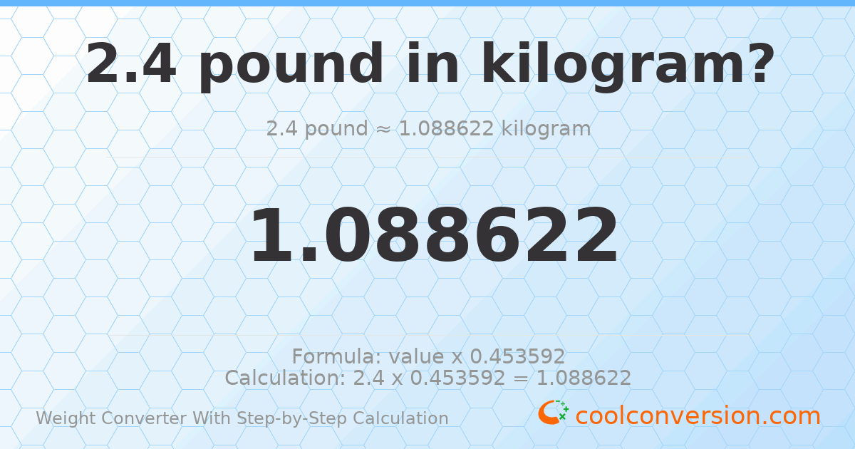 2.4 pounds = 1.08862 kilograms