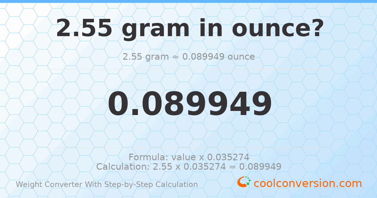 2.55 grams = 0.0899486 ounces