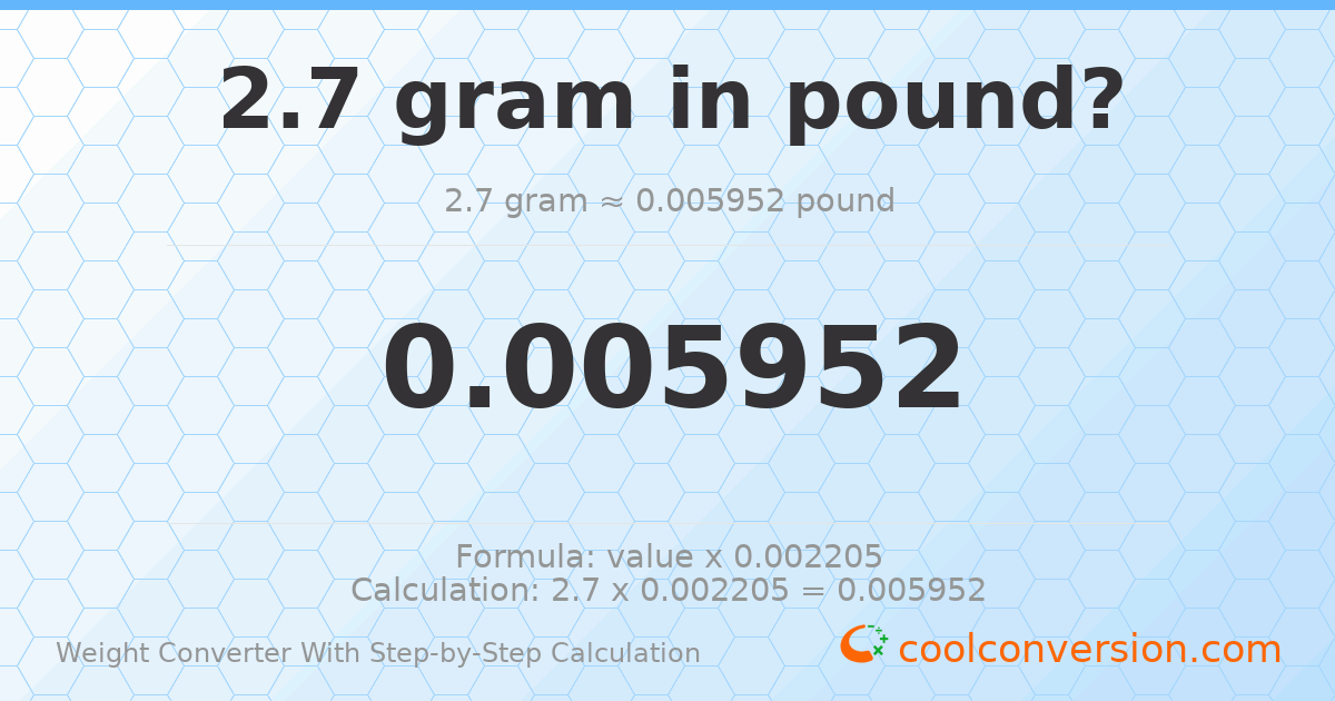 2.7 grams = 0.00595248 pounds