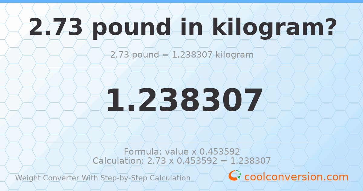 2.73 pounds = 1.23831 kilograms