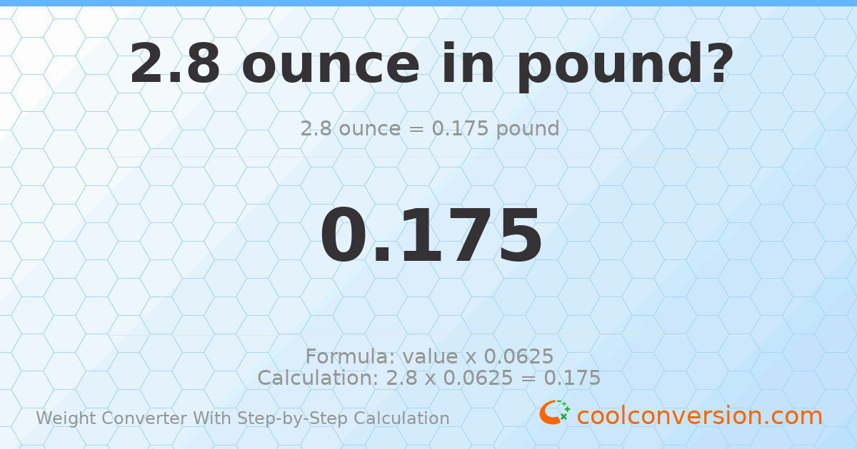 2.8 ounces = 0.175 pounds