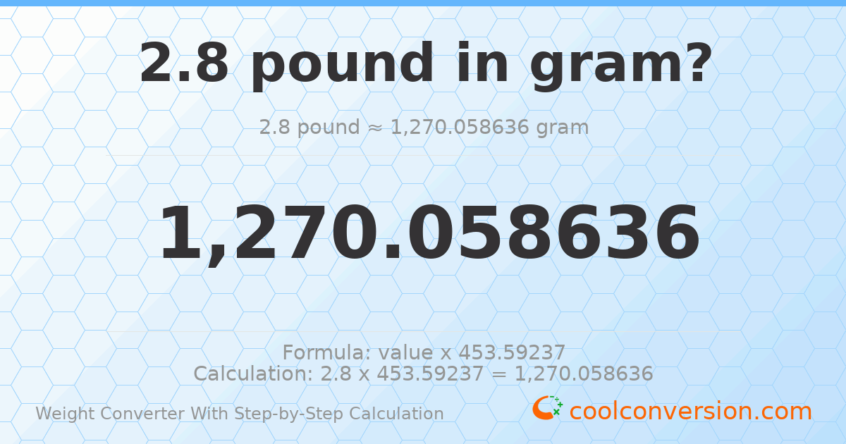 2.8 pounds = 1270.06 grams