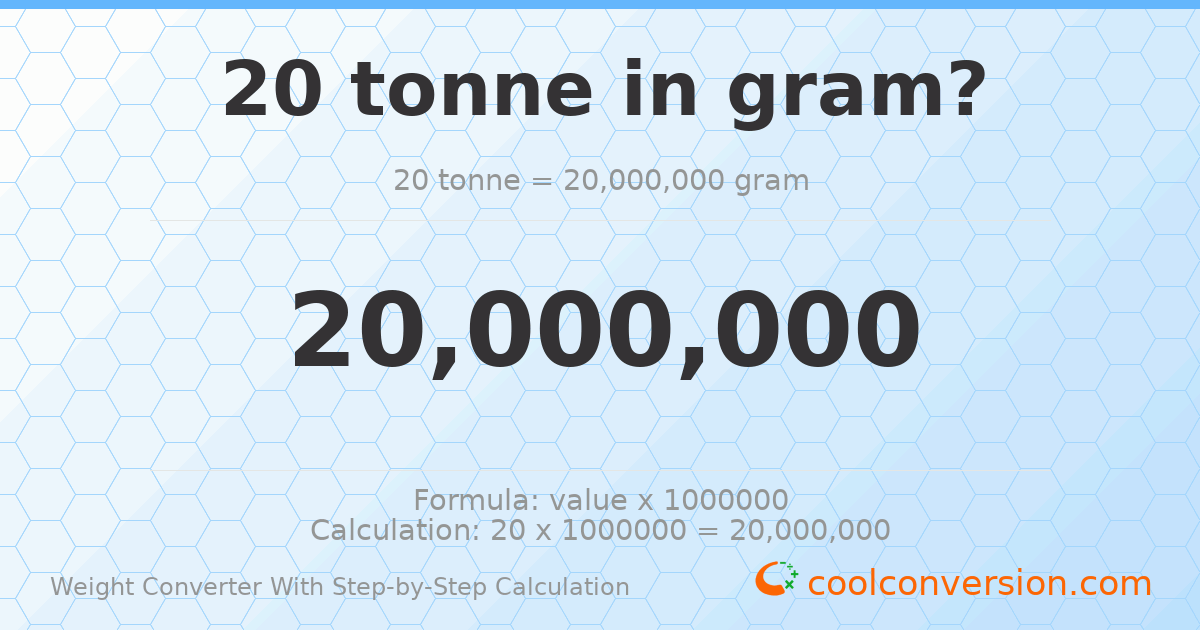 20 tonnes = 2 × 10⁷ grams