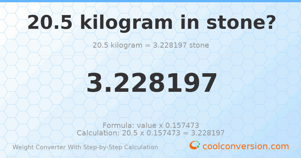 20.5 kilograms = 3.2282 stones