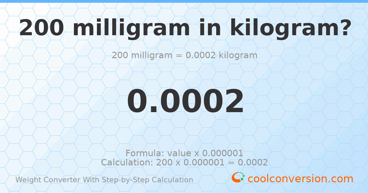 200 milligrams = 0.0002 kilograms