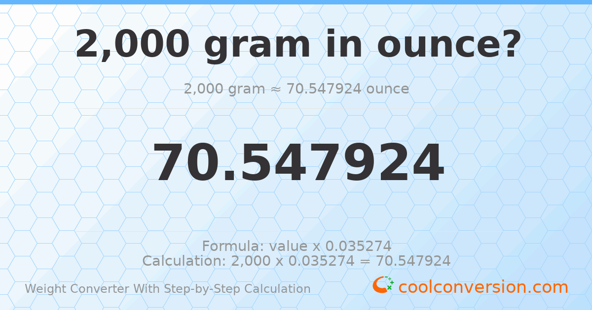 2000 grams = 70.5479 ounces