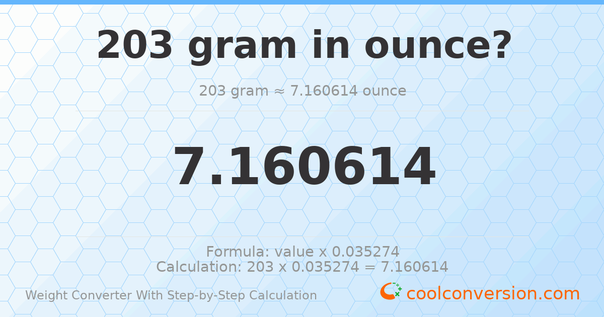 203 grams = 7.16061 ounces