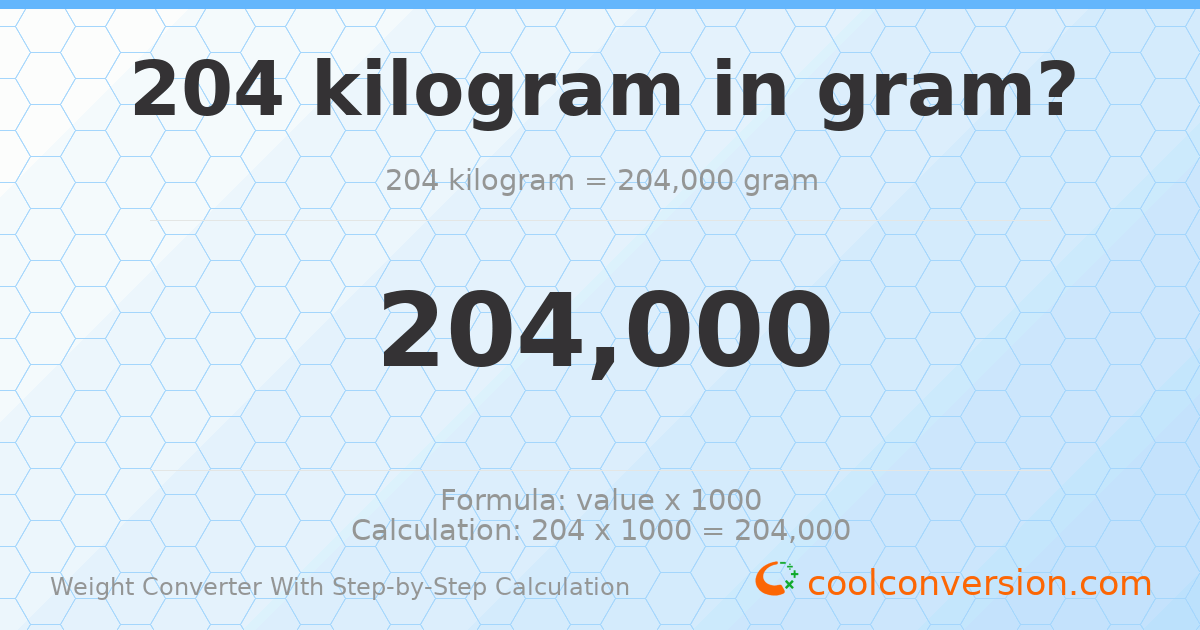 204 kilograms = 204000 grams