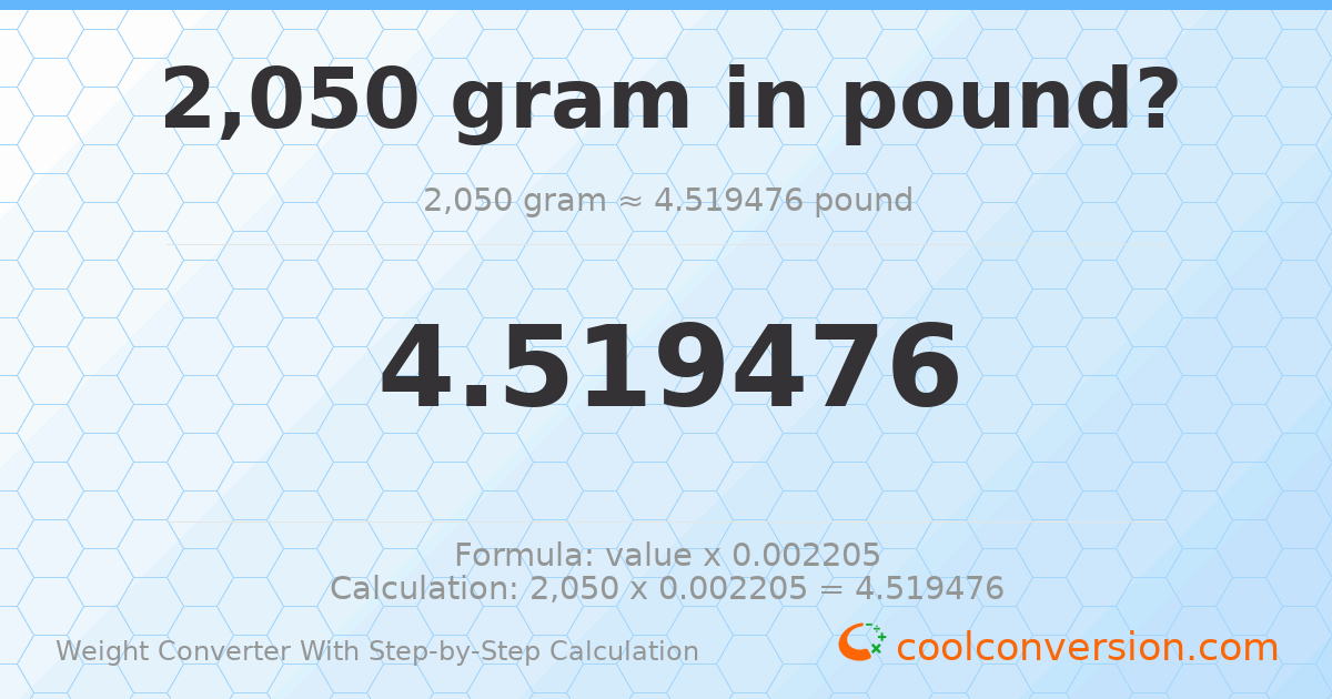 2050 grams = 4.51948 pounds