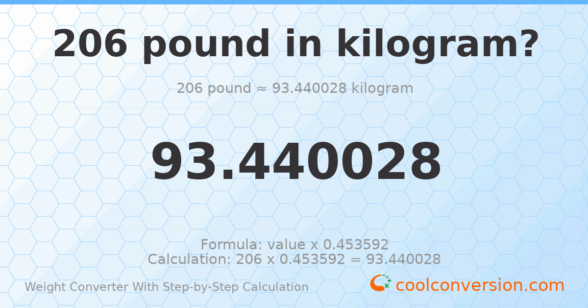 206 pounds = 93.44 kilograms