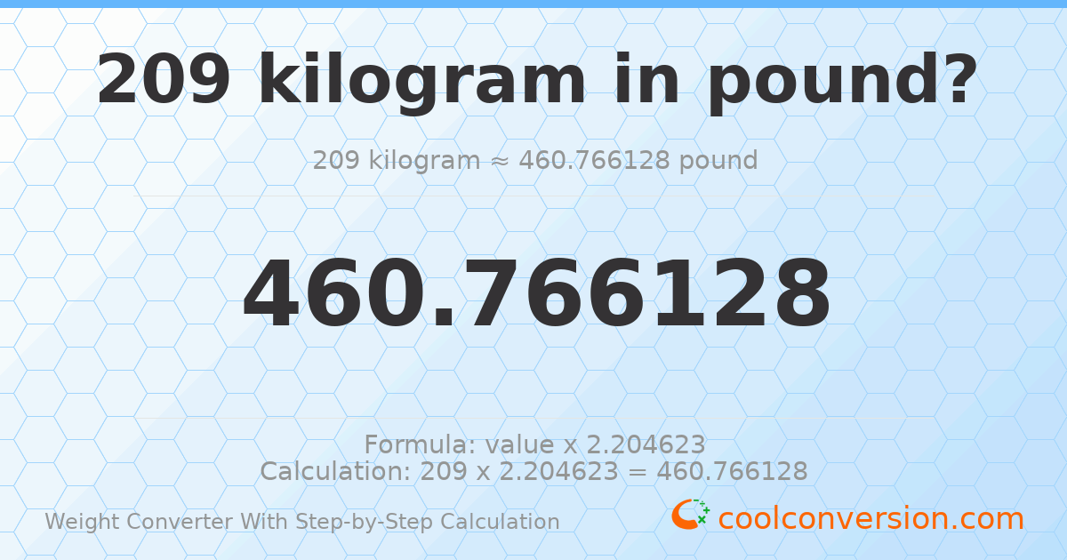 209 kilograms = 460.766 pounds