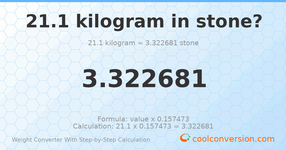 21.1 kilograms = 3.32268 stones