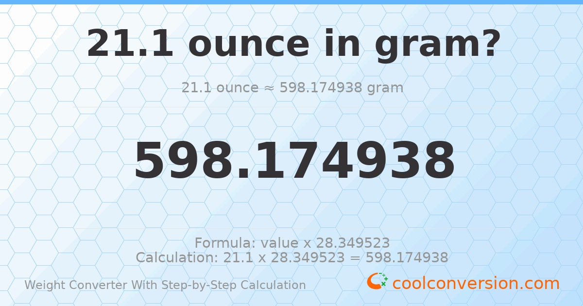 21.1 ounces = 598.175 grams