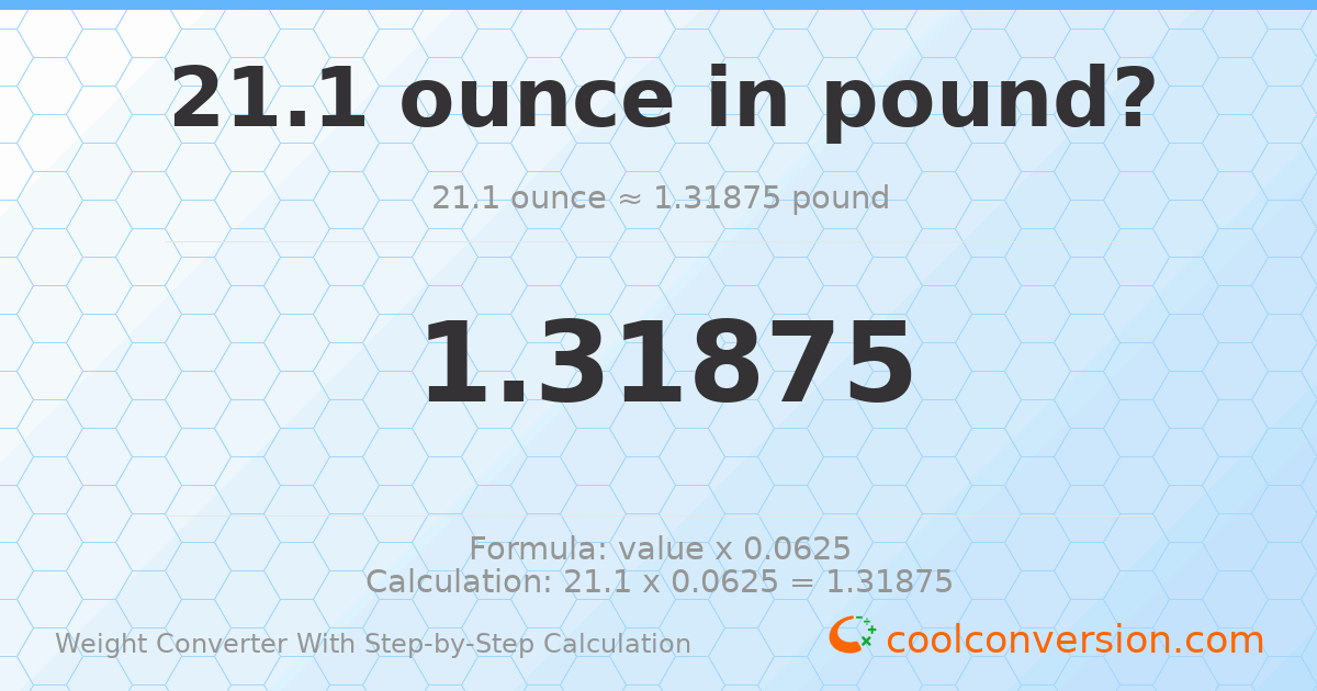 21.1 ounces = 1.31875 pounds