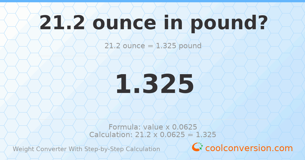 21.2 ounces = 1.325 pounds
