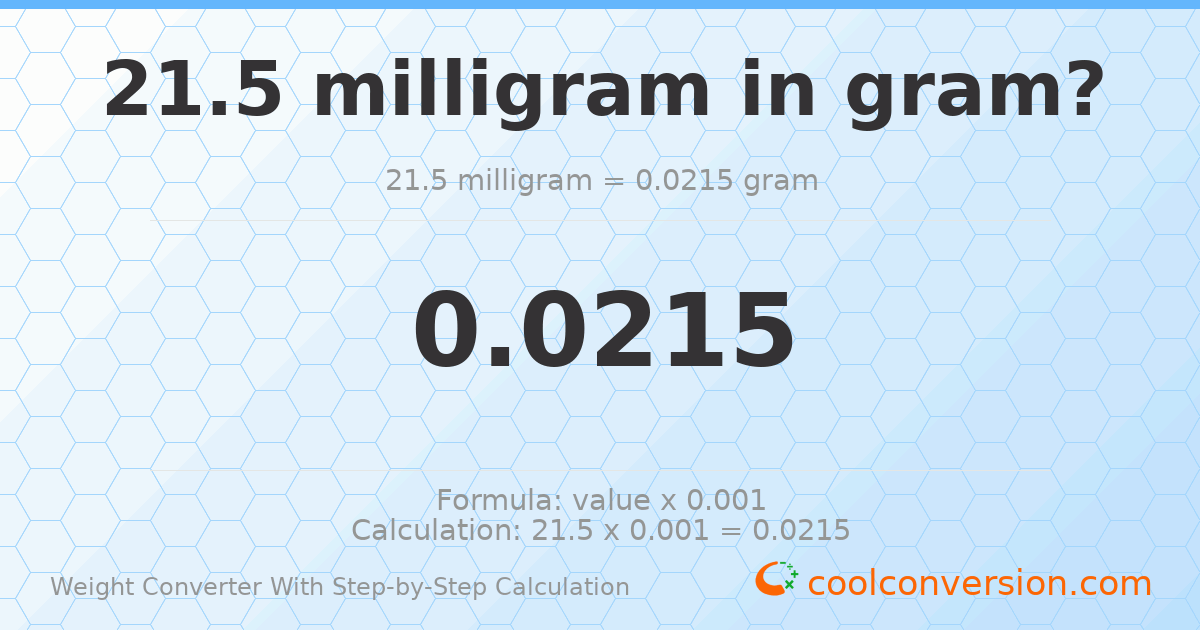 21.5 milligrams = 0.0215 grams