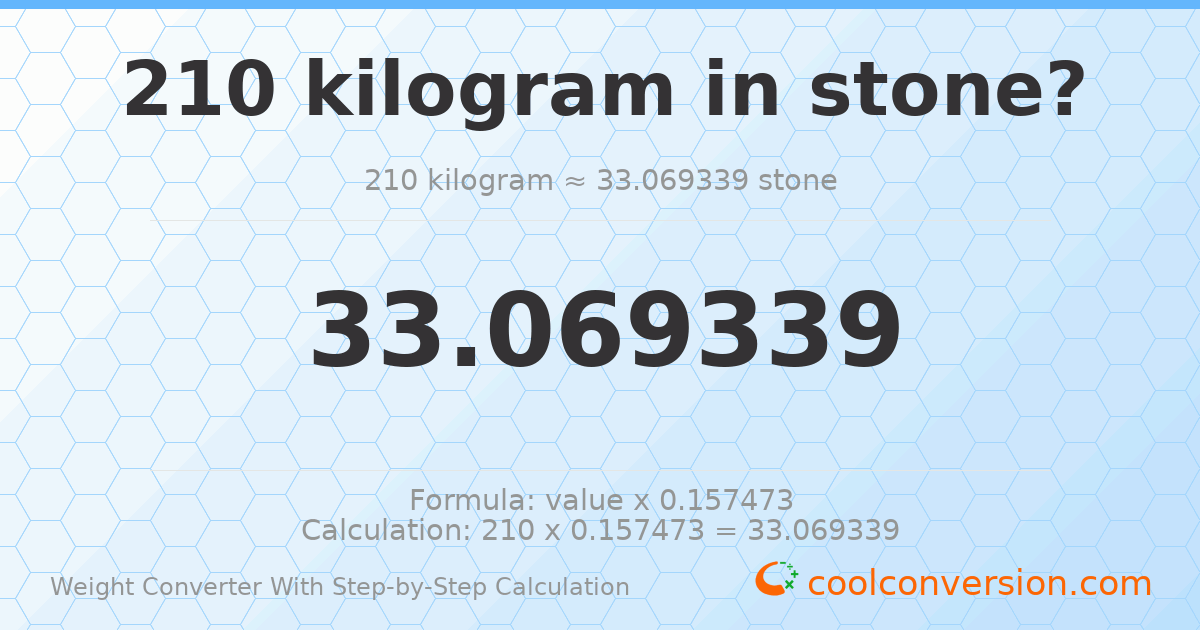 210 kilograms = 33.0693 stones