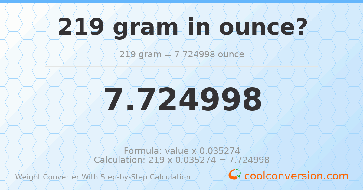 219 grams = 7.725 ounces