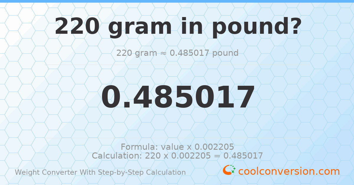 220 grams = 0.485017 pounds