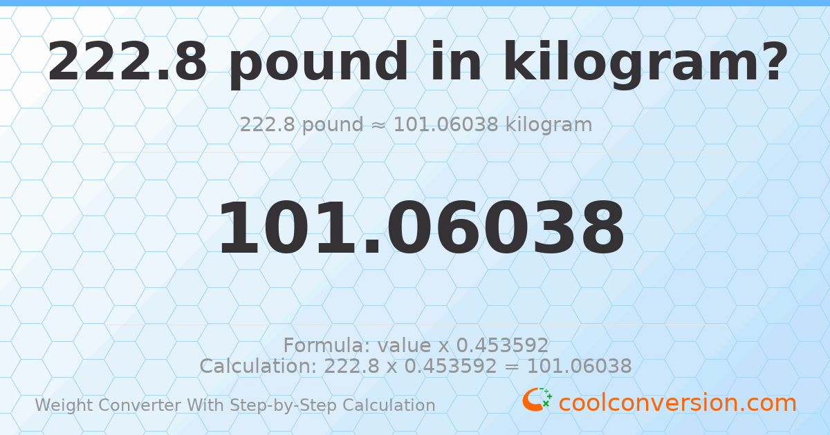 222.8 pounds = 101.06 kilograms