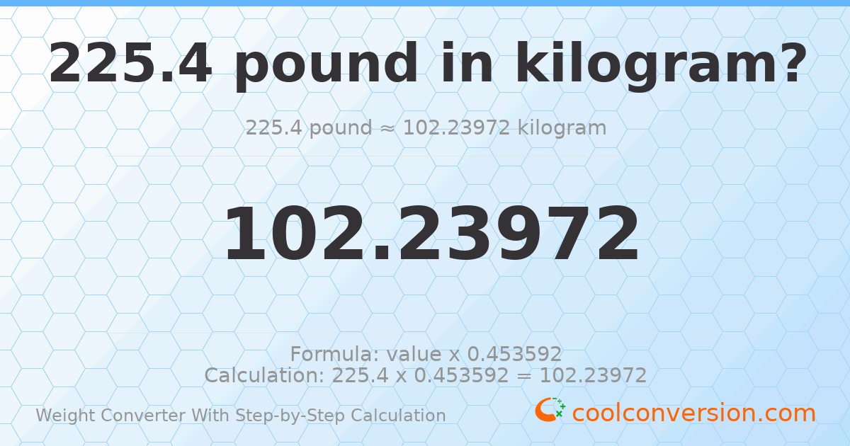225.4 pounds = 102.24 kilograms