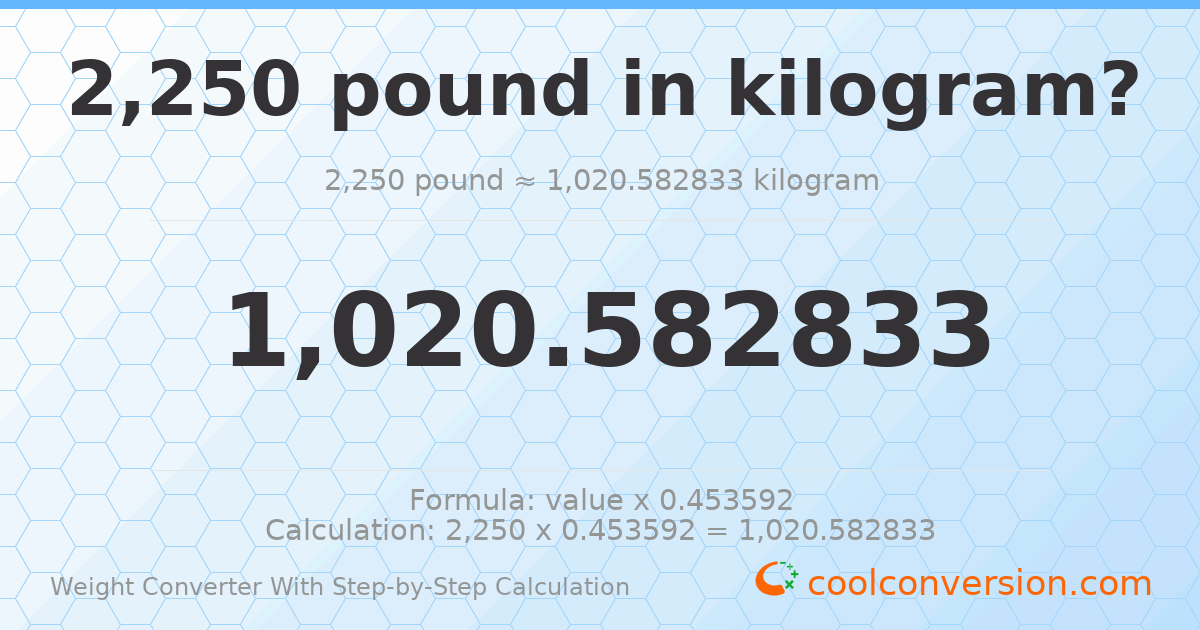 2250 pounds = 1020.58 kilograms