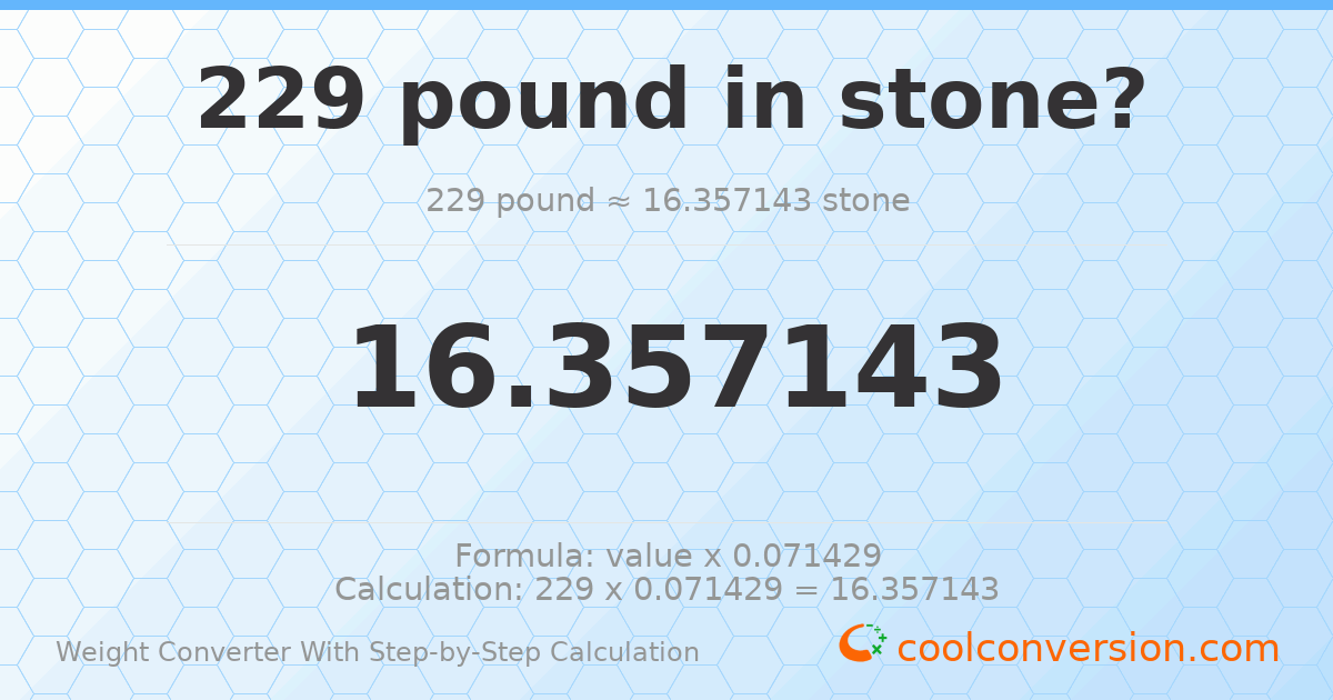 229 pounds = 16.3571 stones