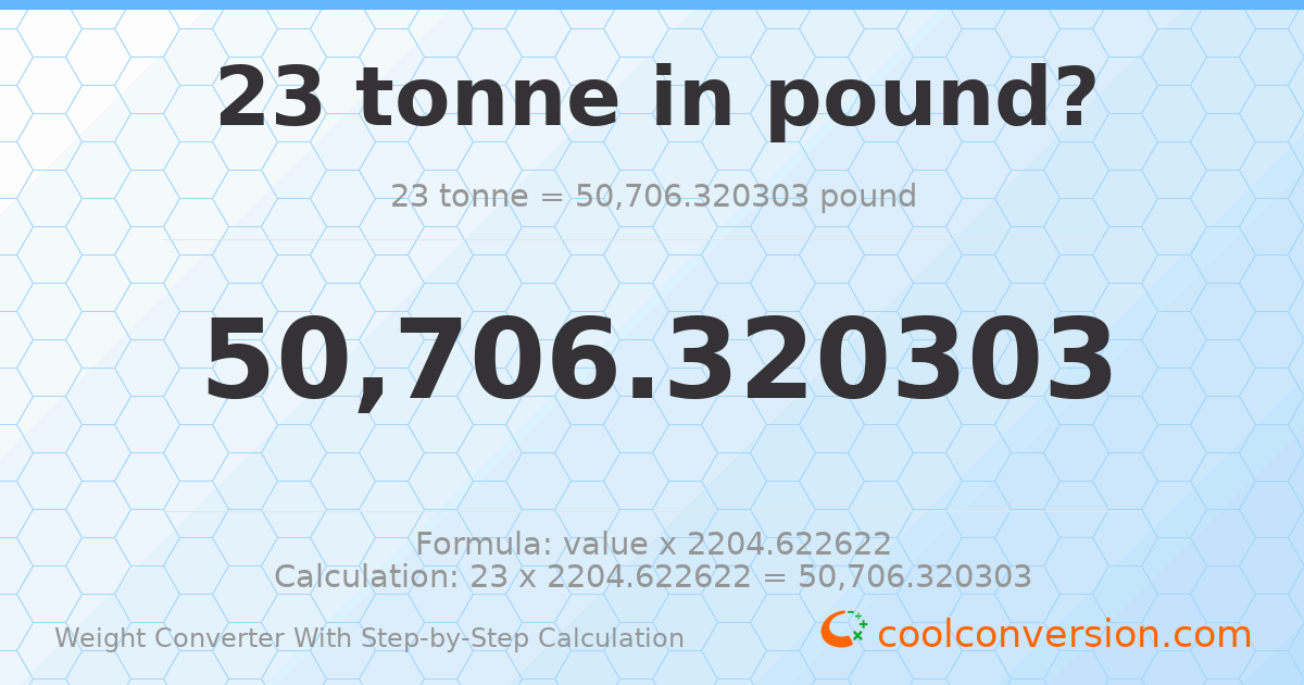 23 tonnes = 50706.3 pounds