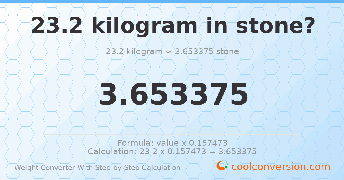 23.2 kilograms = 3.65337 stones