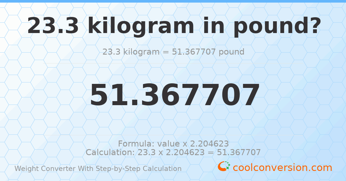 23.3 kilograms = 51.3677 pounds