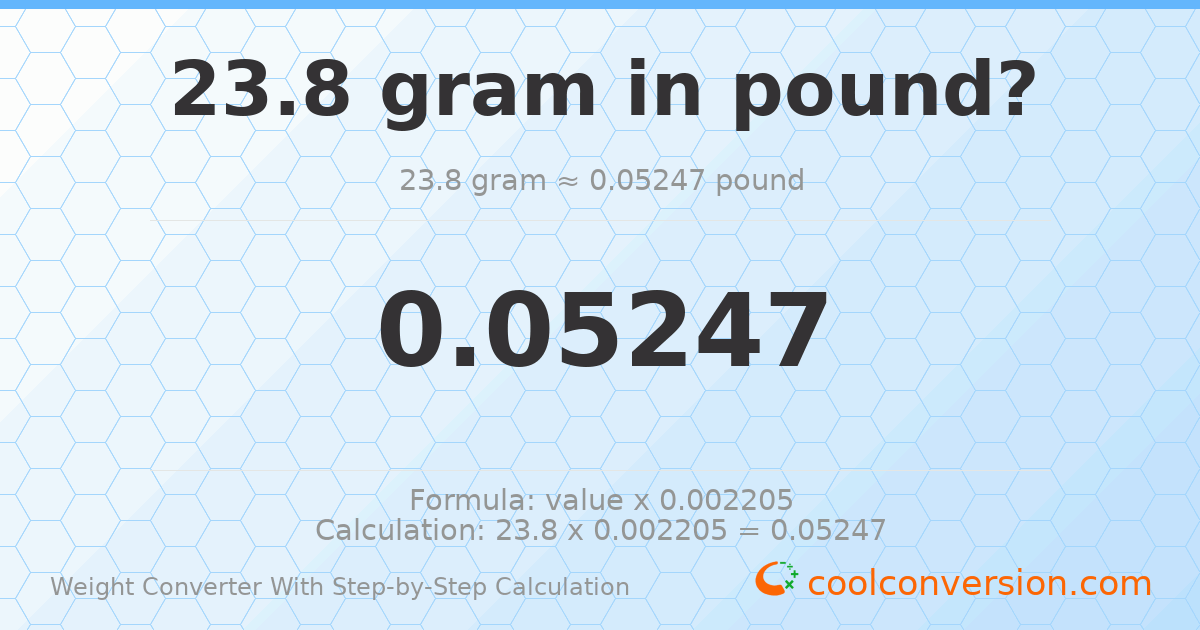 23.8 grams = 0.05247 pounds