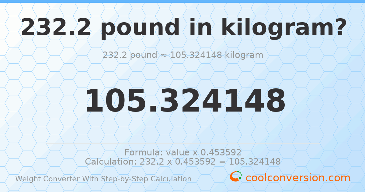 232.2 pounds = 105.324 kilograms