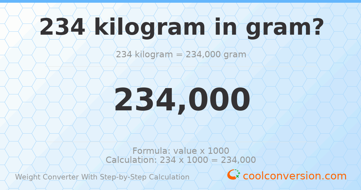 234 kilograms = 234000 grams