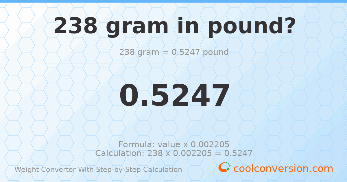 238 grams = 0.5247 pounds