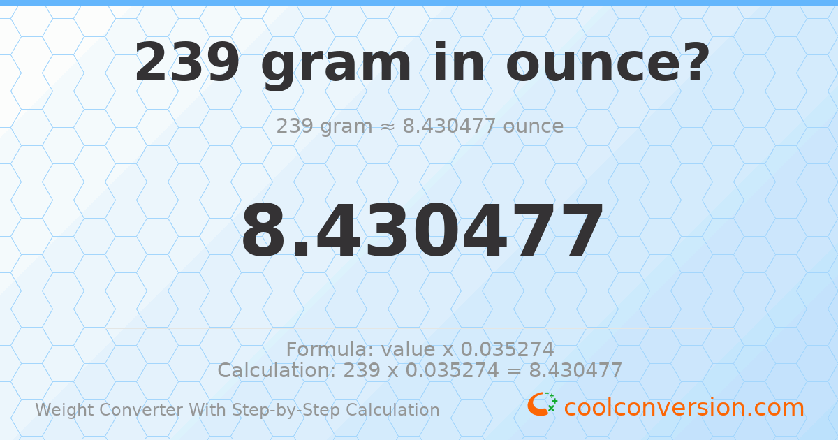239 grams = 8.43048 ounces