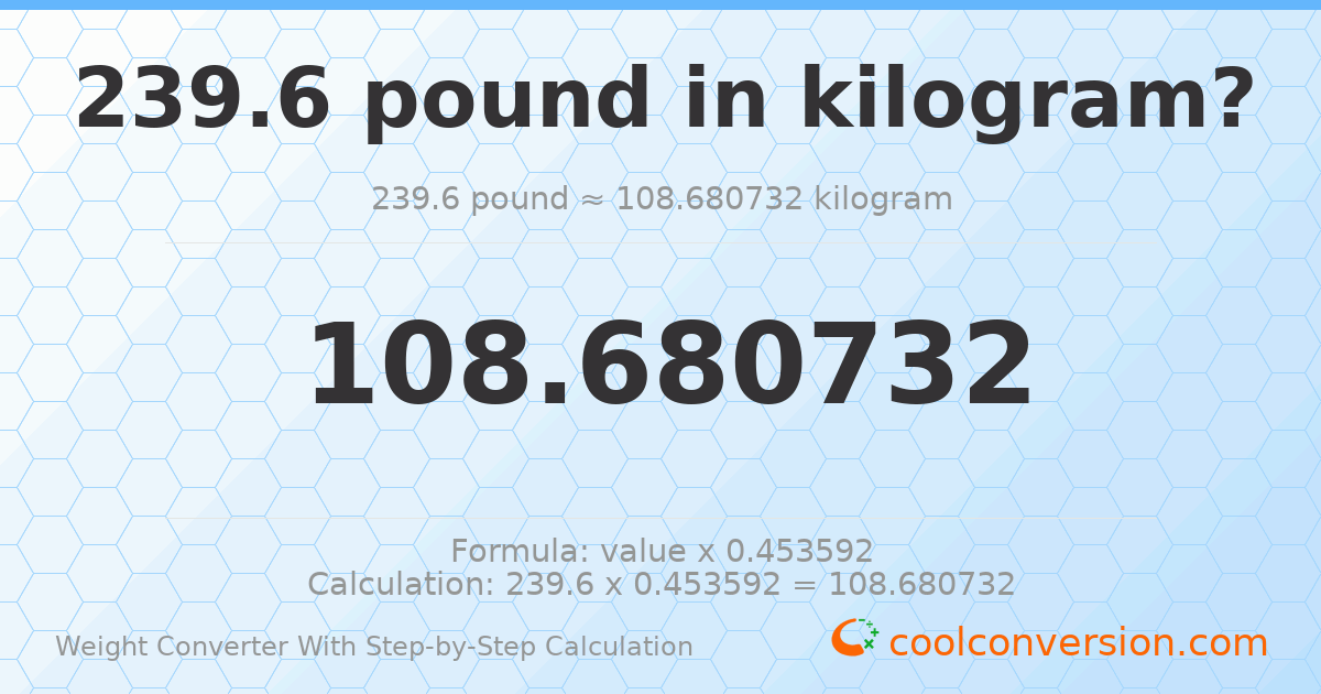 239.6 pounds = 108.681 kilograms