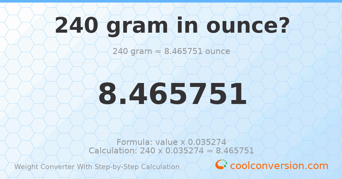 240 grams = 8.46575 ounces